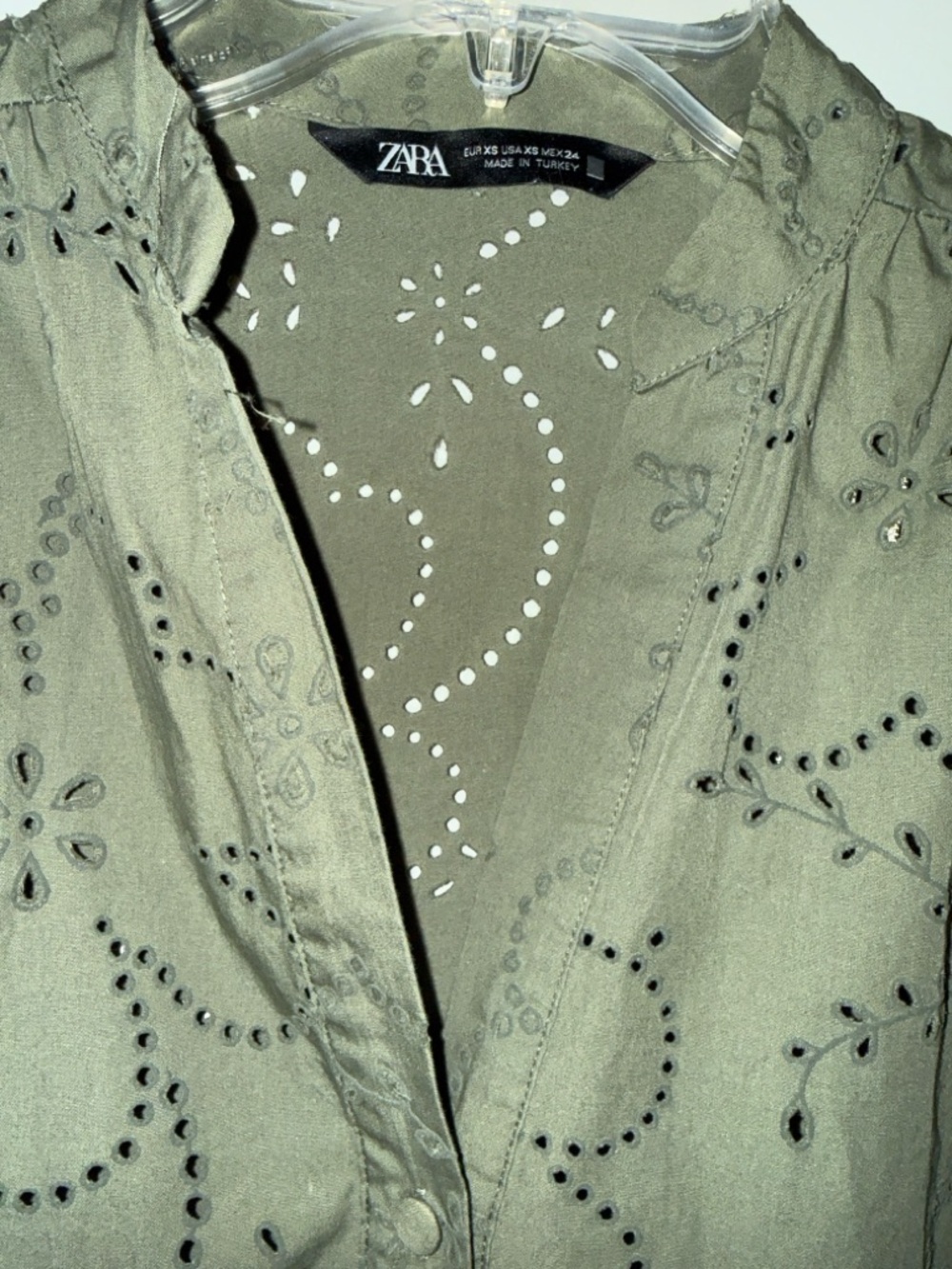 ZARA Olive Eyelet Tiered Mini Dress - Picture 4 of 9